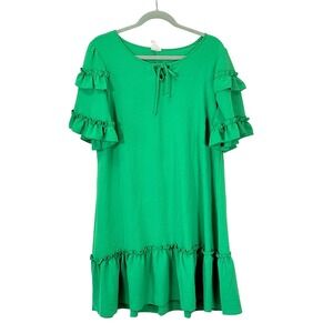 Naif Green Ruffle Tiered Sleeve Flounce Hem Shift Dress Large Keyhole coquette